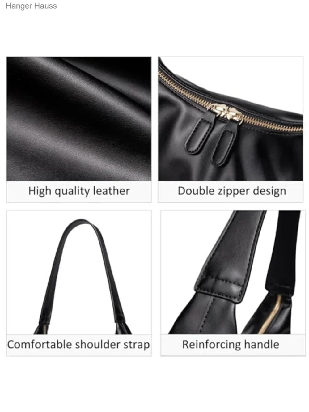 Faux Leather Hobo Bag Women Shoulder Purse Double Zipper Handbag Trendy Tote